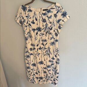 Tommy Hilfiger Blue and Cream Sheath Dress for Wedding Guests